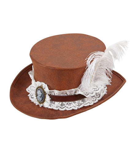 Widmann SRL Hoge hoed steampunk met veer