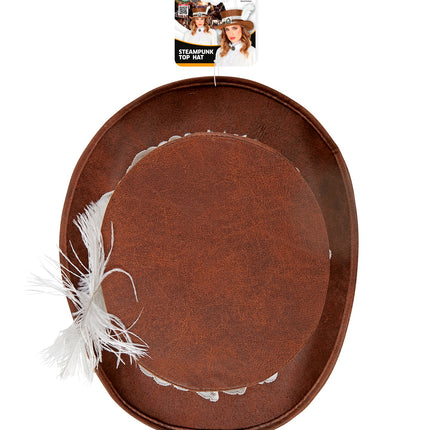 Widmann SRL Hoge hoed steampunk met veer