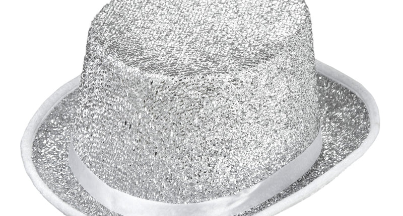 Widmann SRL Hoge hoed zilver glitter lurex