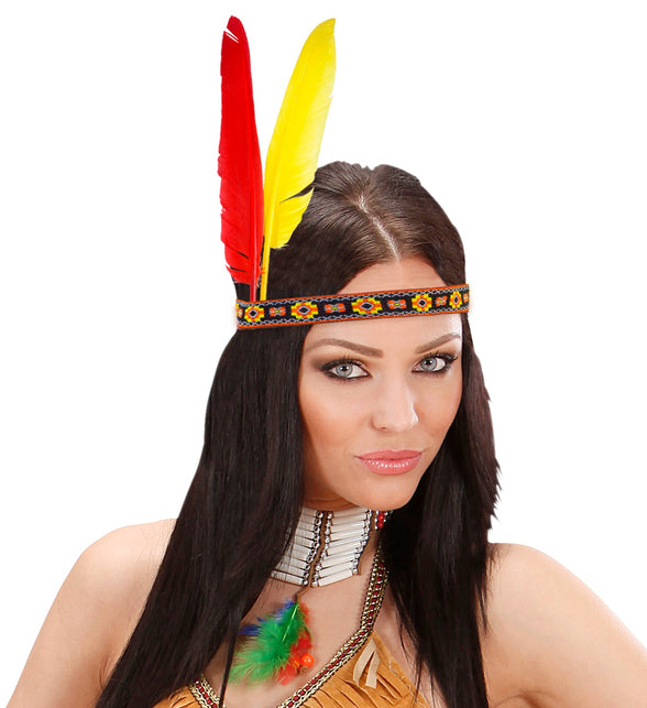 Widmann SRL Hoofdband indiaan met 2 veren