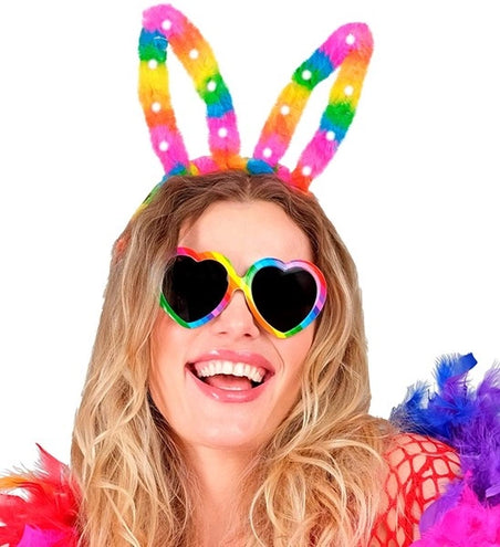 Widmann SRL Hoofdband konijn regenboog met lampje Siem