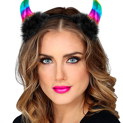 Widmann SRL Hoofdband pailletten hoorntjes Evi regenboog