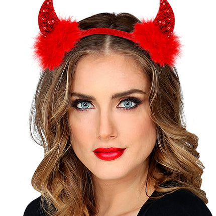 Widmann SRL Hoofdband pailletten hoorntjes Evi rood