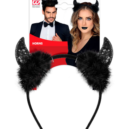 Widmann SRL Hoofdband pailletten hoorntjes Evi zwart