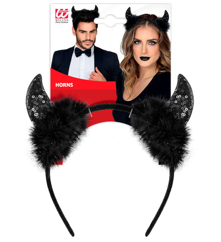 Widmann SRL Hoofdband pailletten hoorntjes Evi zwart