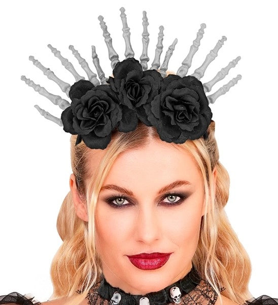 Widmann SRL Hoofdband skelet handen en zwarte rozen Liv