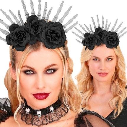 Widmann SRL Hoofdband skelet handen en zwarte rozen Liv