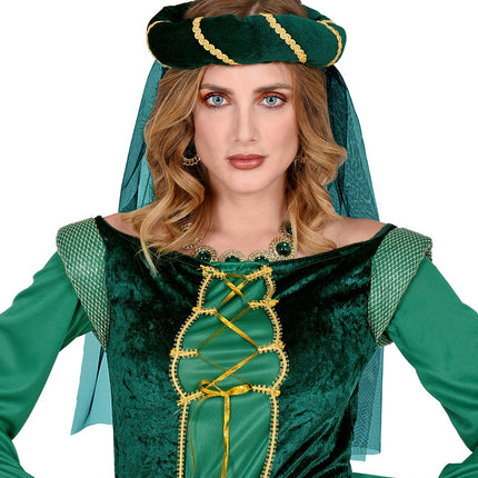 Widmann SRL Hoofdbedekking met sluier middeleeuwse koningin groen