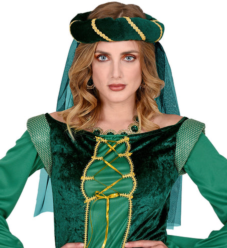 Widmann SRL Hoofdbedekking met sluier middeleeuwse koningin groen