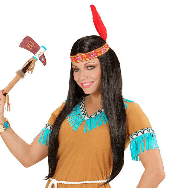 Widmann SRL Indianen pruik hoofdband met veer dames