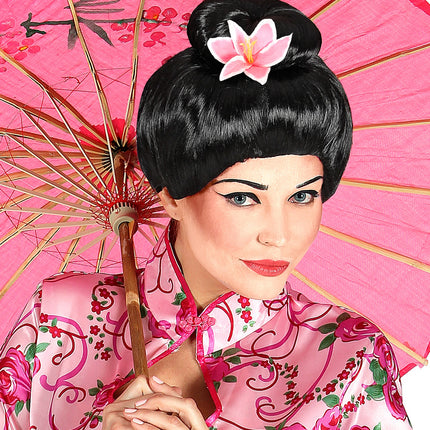 Widmann SRL Japanse pruik met bloem zwart