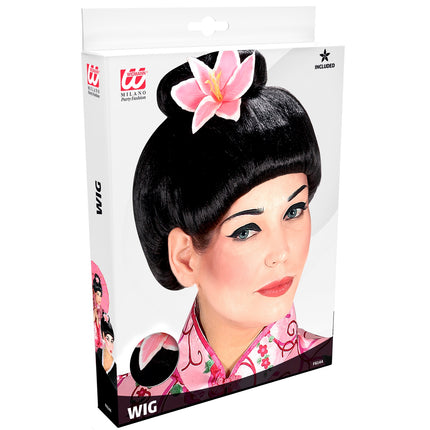 Widmann SRL Japanse pruik met bloem zwart