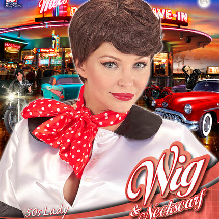 Widmann SRL Jaren 50 pruik bruin met sjaaltje