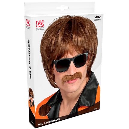 Widmann SRL Jaren 60 pruik met snor bruin
