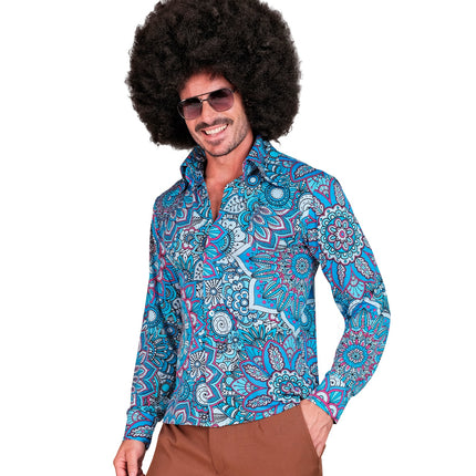 Widmann SRL Jaren 70 shirt mandala blauw heren