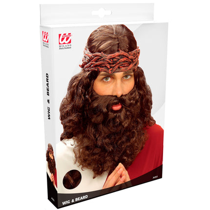 Widmann SRL Jezus pruik met baard en snor bruin
