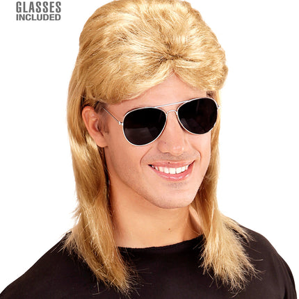 Widmann SRL Jokertje pruik met matje en bril blond
