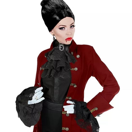 Widmann SRL Kanten jabot met edelstenen en manchetten zwart Niek