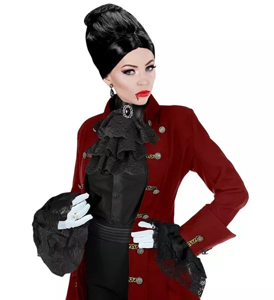 Widmann SRL Kanten jabot met edelstenen en manchetten zwart Niek