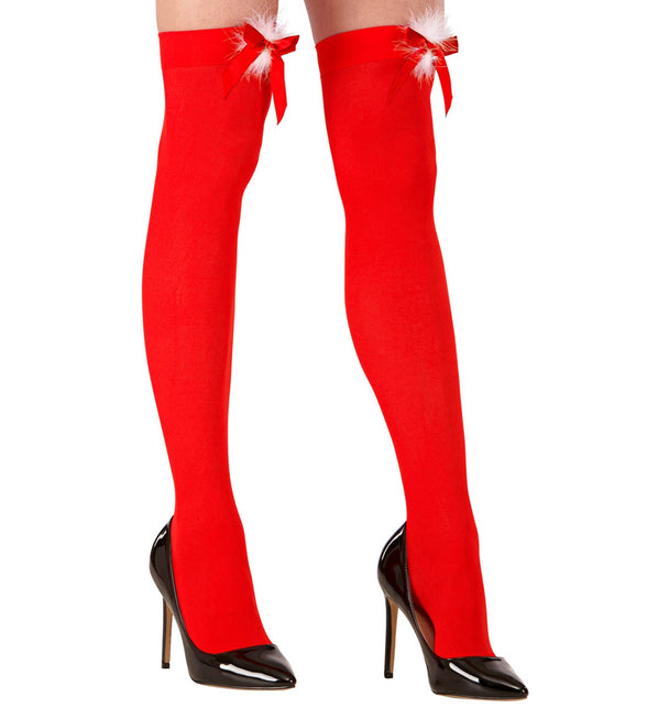 Widmann SRL Kerst panty rood met rode strik en wit plushe