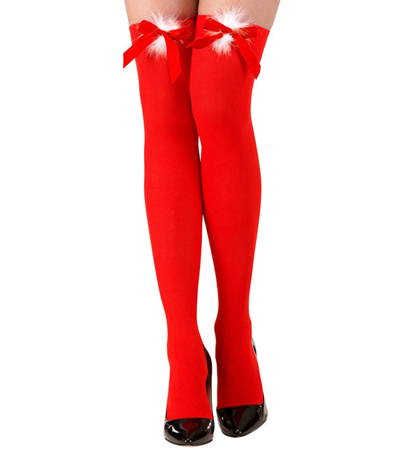 Widmann SRL Kerst panty rood met rode strik en wit plushe