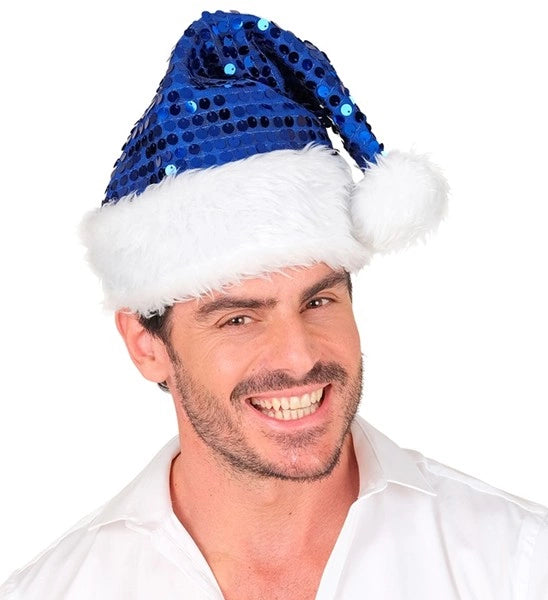 Widmann SRL Kerstman muts pluche en pailletten blauw Lotte