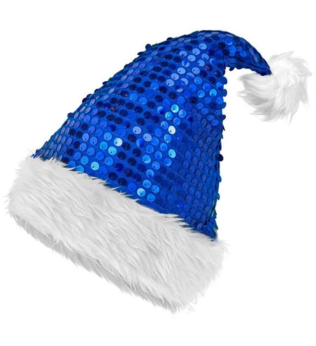 Widmann SRL Kerstman muts pluche en pailletten blauw Lotte