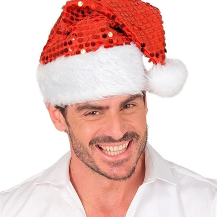 Widmann SRL Kerstman muts pluche en pailletten rood Emma