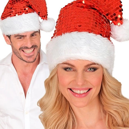 Widmann SRL Kerstman muts pluche en pailletten rood Emma