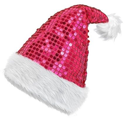 Widmann SRL Kerstman muts pluche en pailletten roze Joep