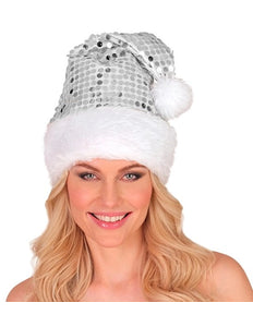 Widmann SRL Kerstman muts pluche en pailletten zilver Milan