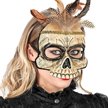 Widmann SRL Kinloos masker voodoo schedel met veren Maud
