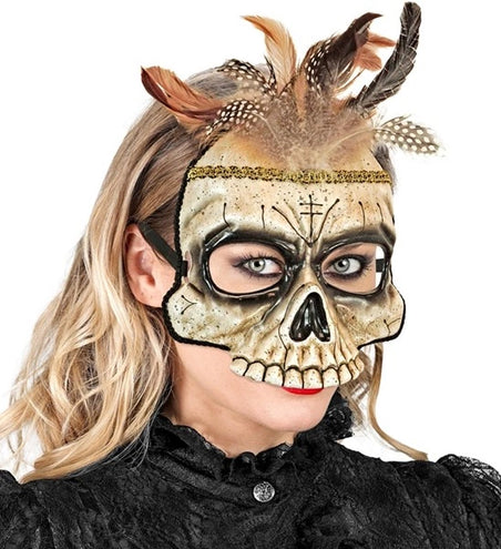 Widmann SRL Kinloos masker voodoo schedel met veren Maud