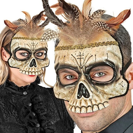 Widmann SRL Kinloos masker voodoo schedel met veren Maud