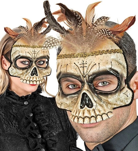 Widmann SRL Kinloos masker voodoo schedel met veren Maud