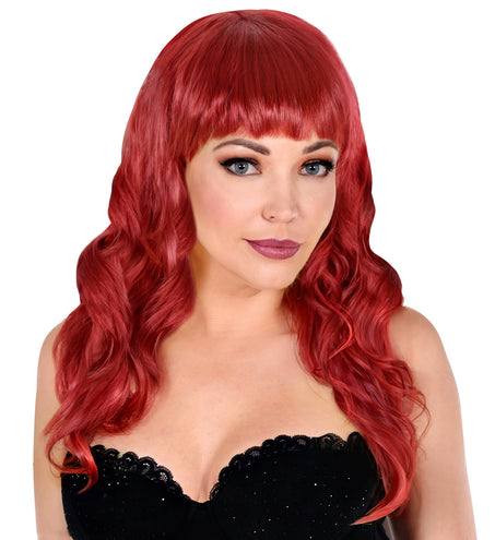 Widmann SRL Koperkleur pruik met pony en lang krullend haar