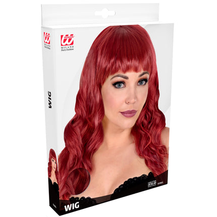 Widmann SRL Koperkleur pruik met pony en lang krullend haar