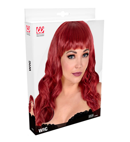 Widmann SRL Koperkleur pruik met pony en lang krullend haar