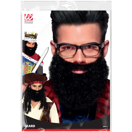 Widmann SRL Krullende baard met snor Leonardo, zwart