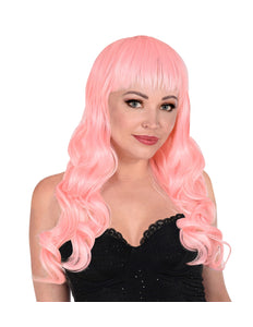 Widmann SRL Licht roze pruik met pony en lang krullend haar