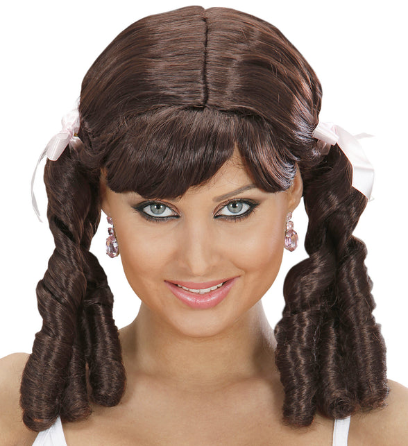 Widmann SRL Lolita pruik bruin met haarstrikjes