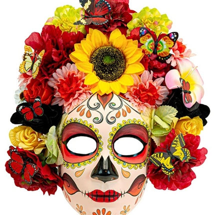 Widmann SRL Masker dag van de doden met zonnebloemen en gekleurde bloemen Lotte