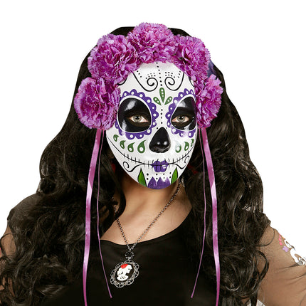 Widmann SRL Masker Dia De Los Muertos Met Paarse Rozen