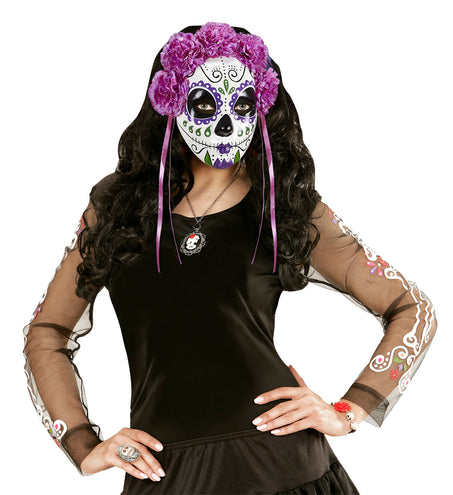 Widmann SRL Masker Dia De Los Muertos Met Paarse Rozen