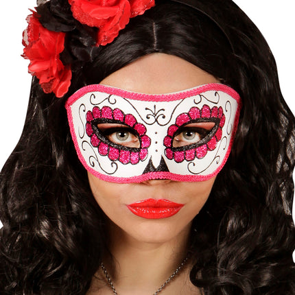 Widmann SRL Mexicaanse oogmaskers roze met zwart