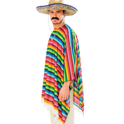 Widmann SRL Mexicaanse poncho regenboog met sombrero