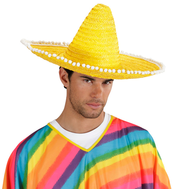 Widmann SRL Mexicaanse sombrero geel met bolletjes
