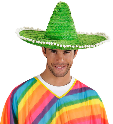 Widmann SRL Mexicaanse sombrero groen met bolletjes