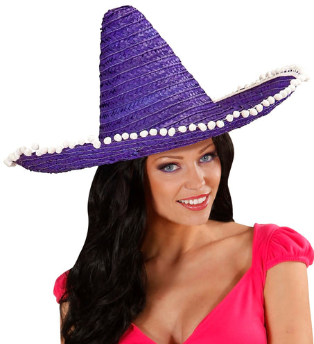 Widmann SRL Mexicaanse sombrero paars met bolletjes