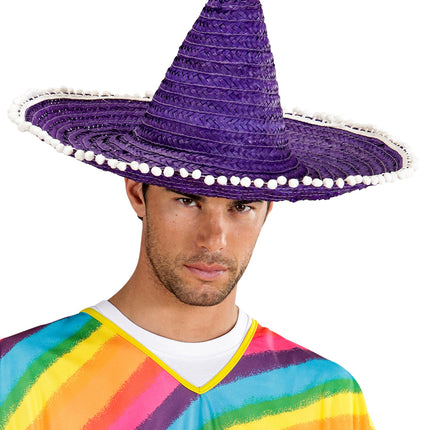 Widmann SRL Mexicaanse sombrero paars met bolletjes